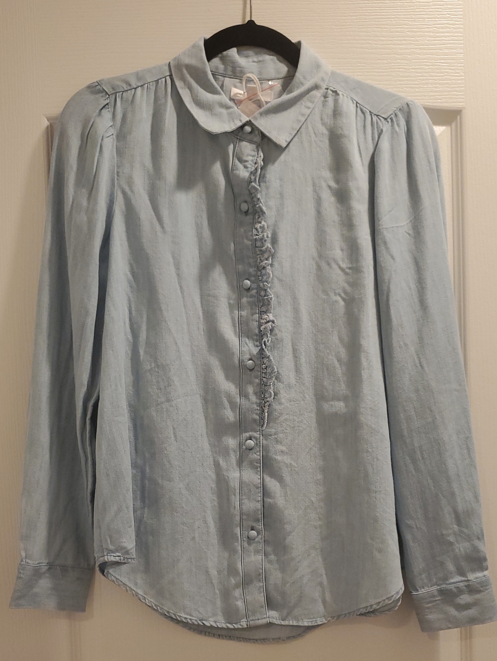 LC Lauren Conrad Pale Blue Ruffle-Trim Button-Down Shirt Xs